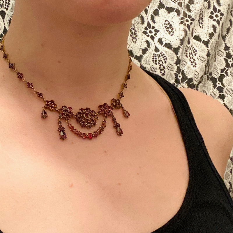 Swags and Crescent Bohemian Garnet Necklace