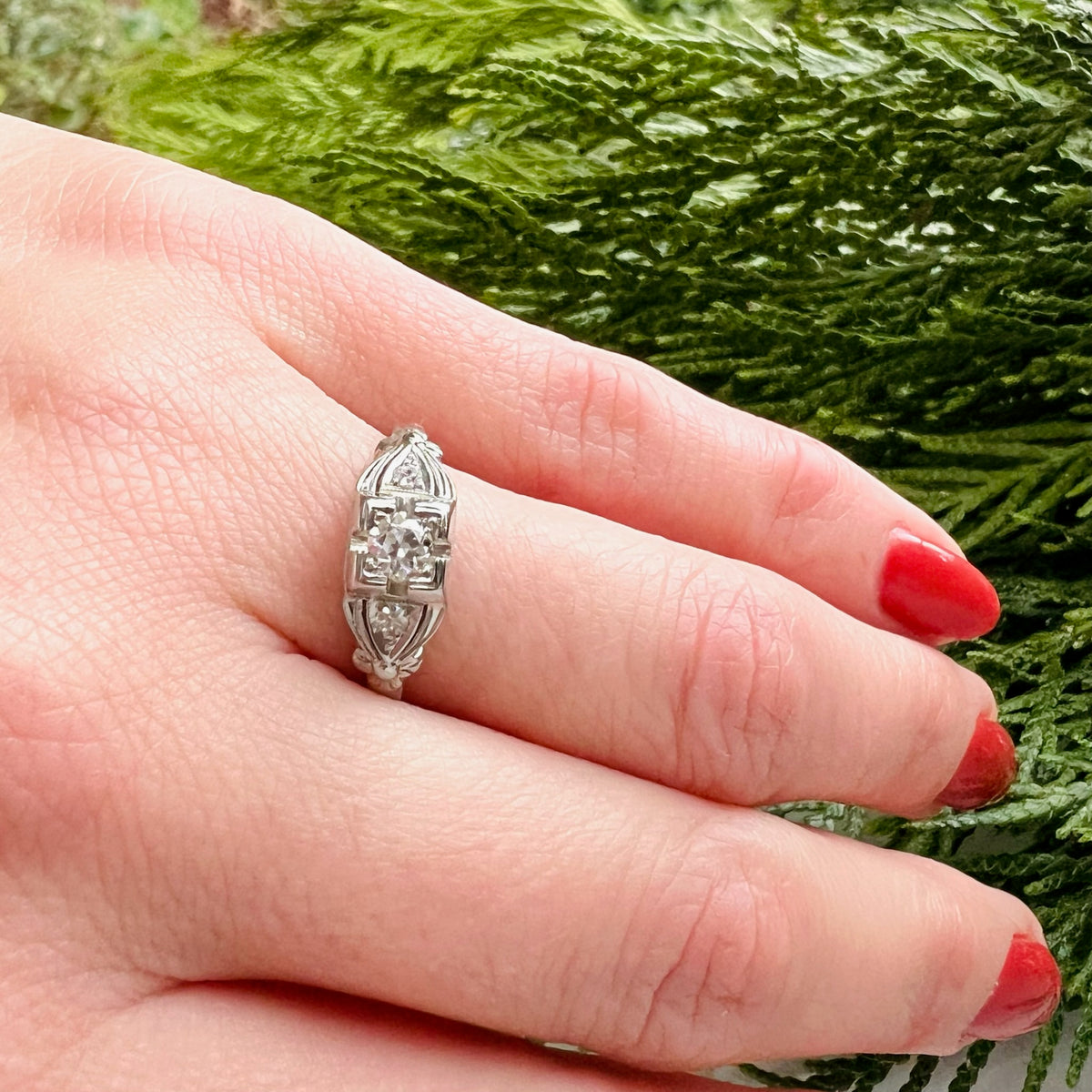Beautiful 1930's White Gold Diamond Engagement Ring