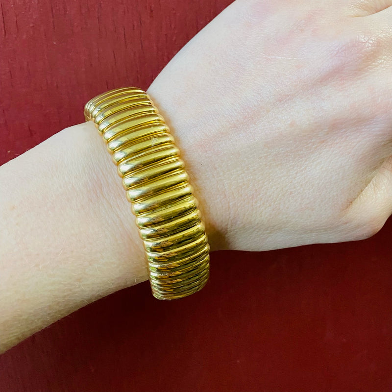 Magnificent 18k Gas Pipe Bracelet with Rubies and Diamonds