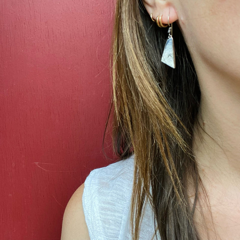 Rhomboid Silver Slab Earrings with Glowing Finish