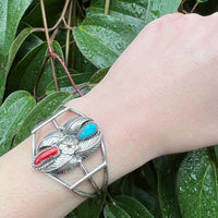 Colorful Navajo Cuff with Applied Silver Work