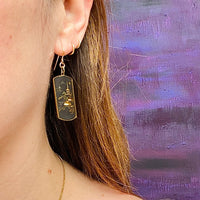Damascene Japanese Village Panel Earrings