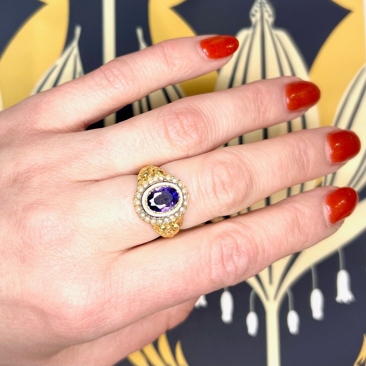 Georgian Golden Flowers and Amethyst Ring