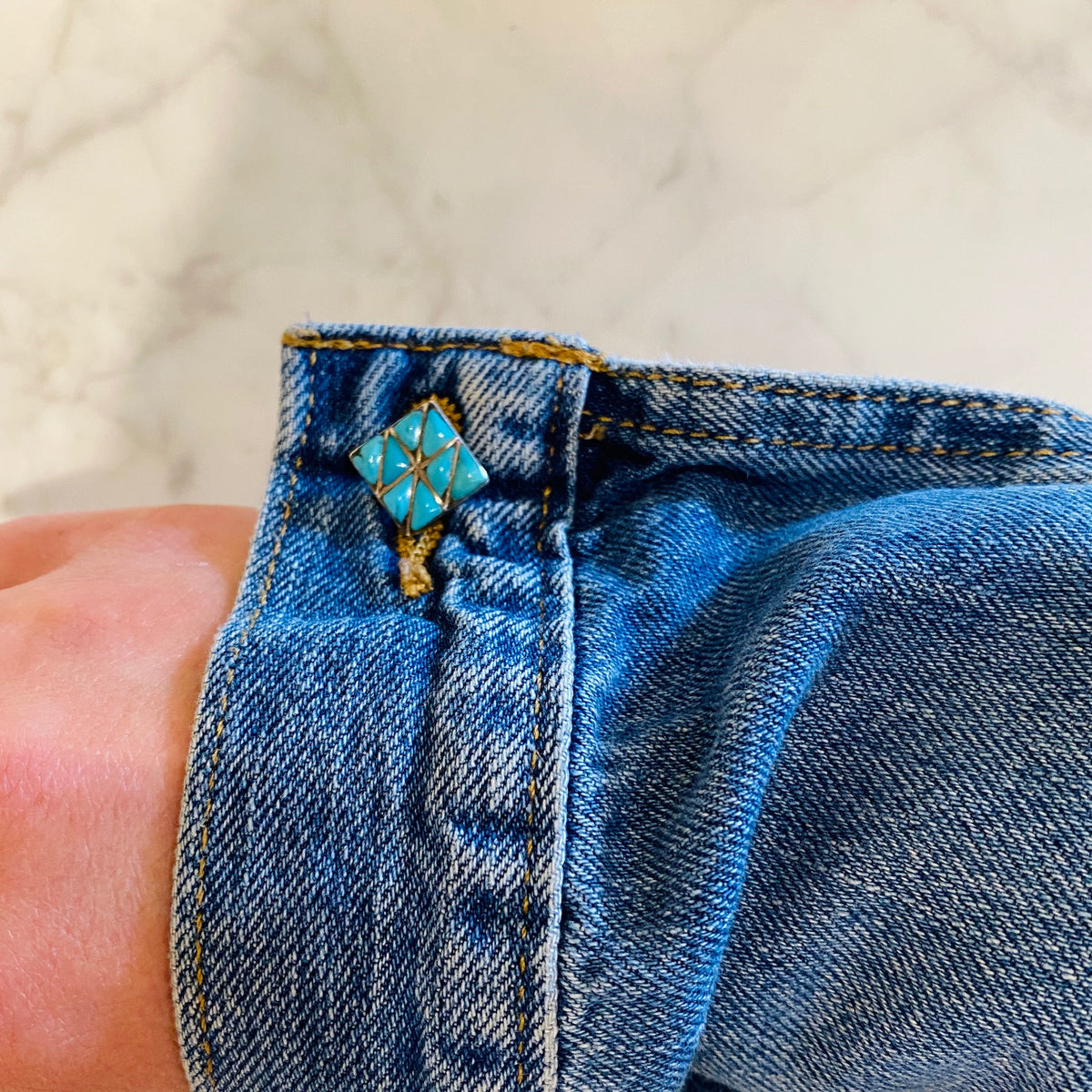 Geometric Turquoise Inlay Silver Cufflinks