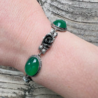 Glowing Green Chrysoprase & Silver Rose Bracelet