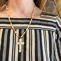 Antique Mother of Pearl Cross Beaded Necklace