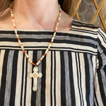 Antique Mother of Pearl Cross Beaded Necklace
