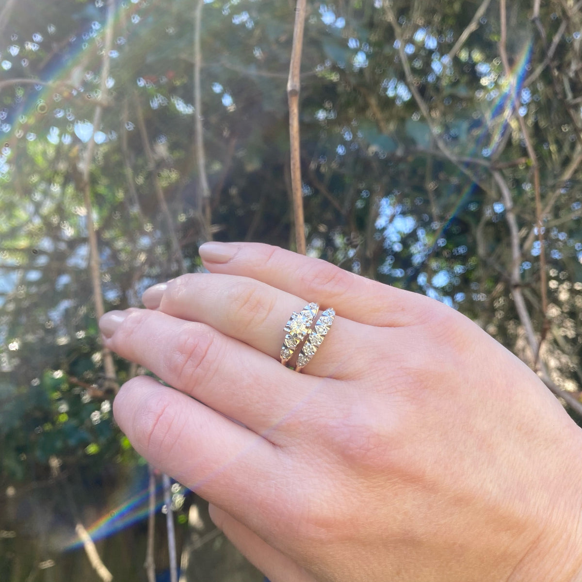 Decorative Two Tone Diamond NOS Wedding Set