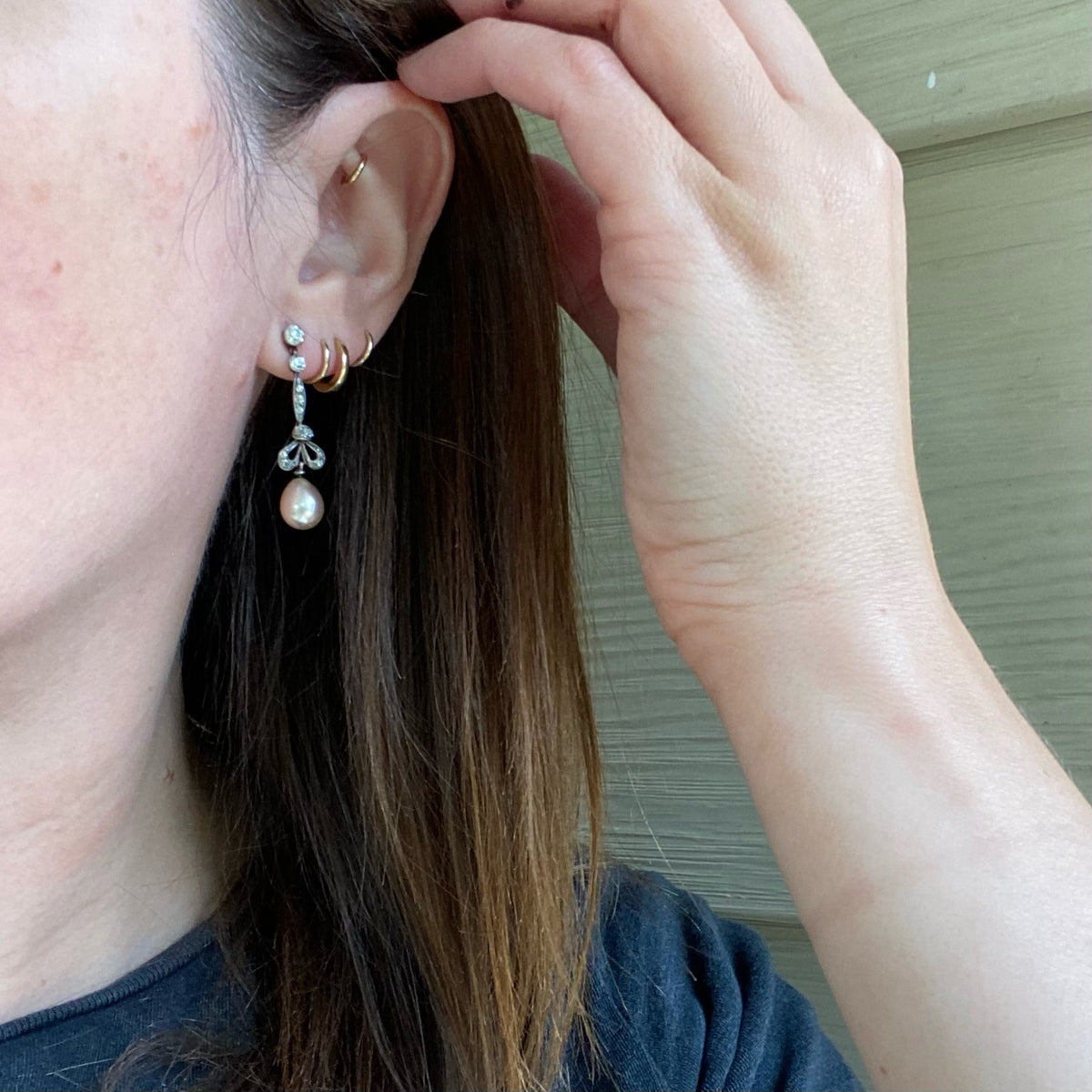 Romantic Edwardian Earrings in Silver Paste & Pearls