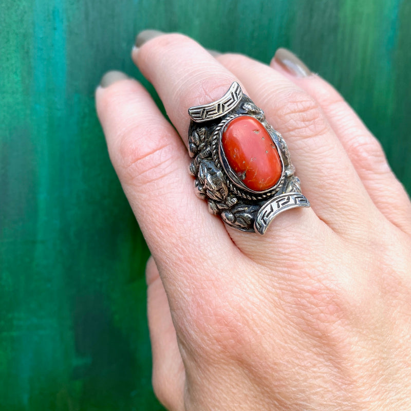 Repoussé Dragon Antique Tibetan Ring