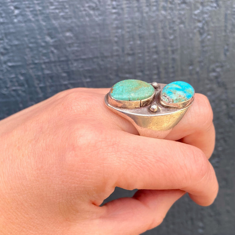 Distinctive Design Blue & Green Turquoise Silver Ring