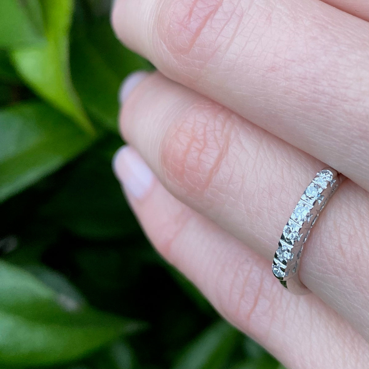 Pretty Platinum & Diamond Retro Wedding Band