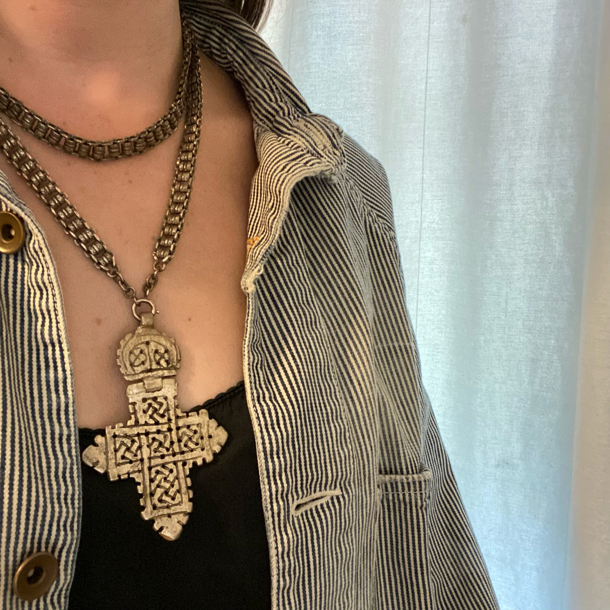 Hinged Silver Vintage Coptic Cross with Knot Work