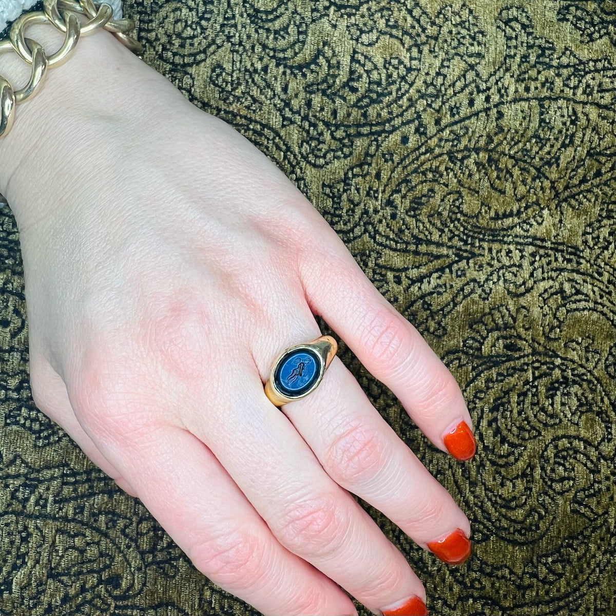 Roman 22k Signet Ring with Chronos Intaglio