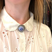 Enameled Brooch in Ornate Silver Frame