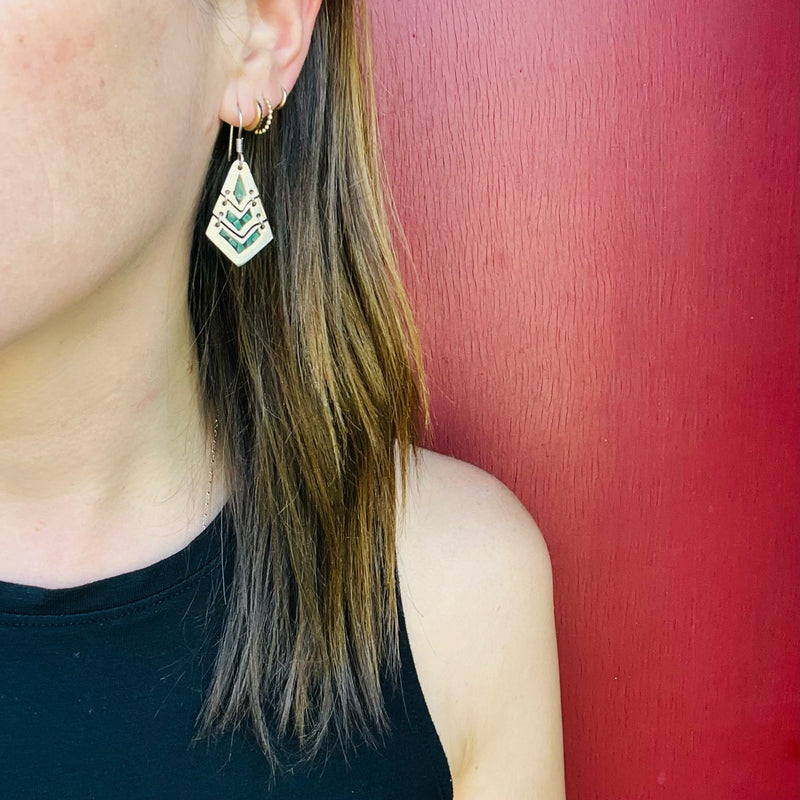 Supple Silver Panel Earrings with Malachite Inlay