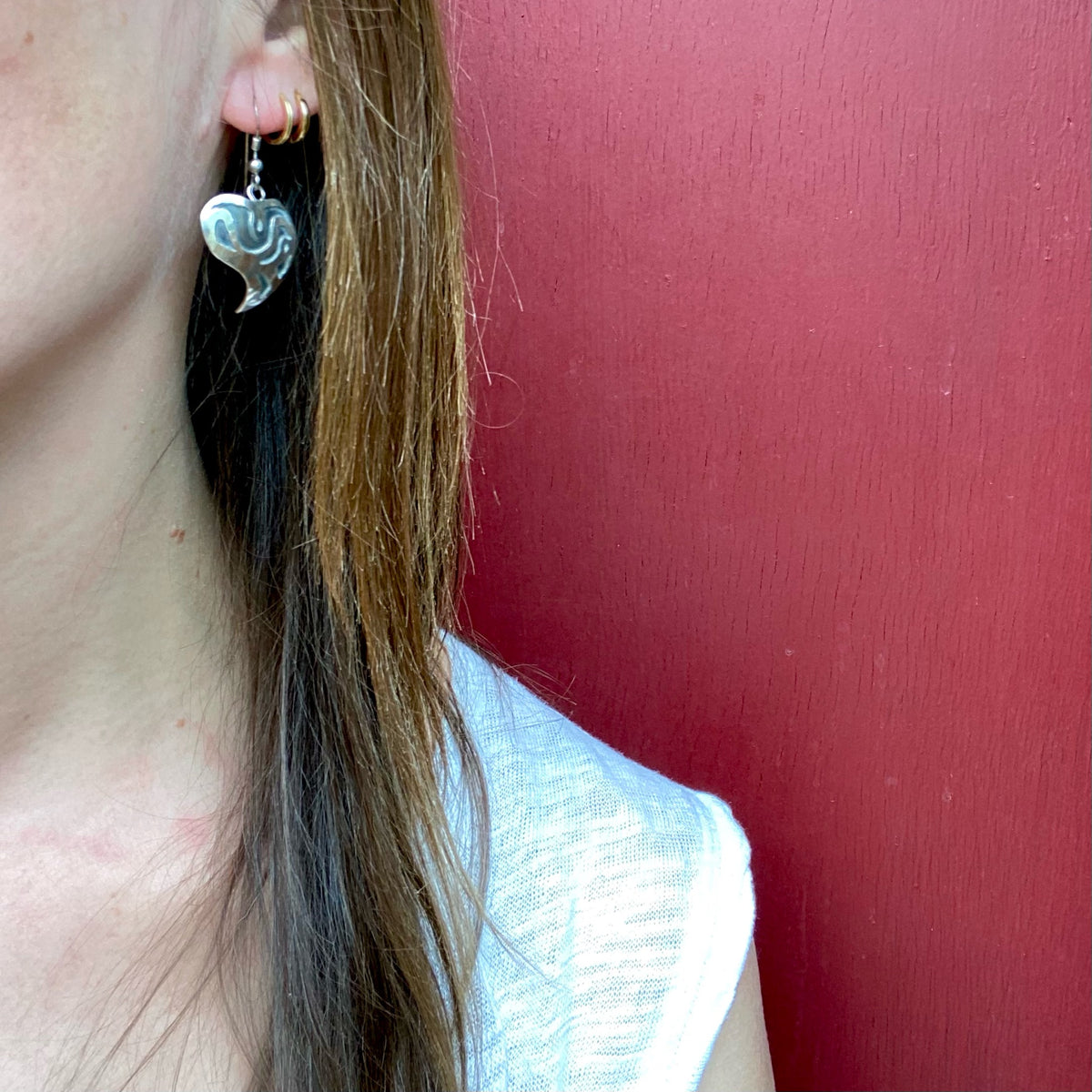 Sweet Heart Silver Shadow Box Earrings