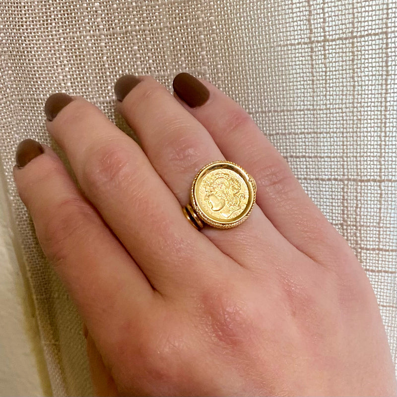 Elegant Fine Gold "Greek" Coin Ring