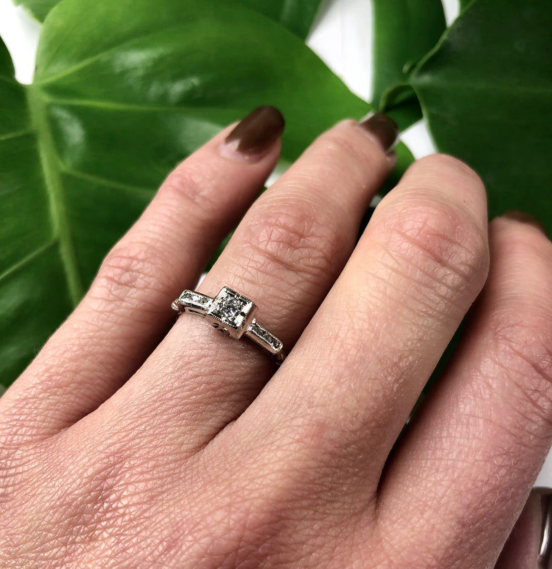 Vintage Engagement Ring with French Cut Diamonds