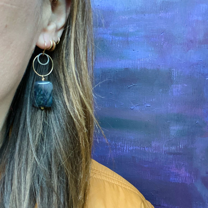 Moss Agate & Brass Drop Earrings by Brin