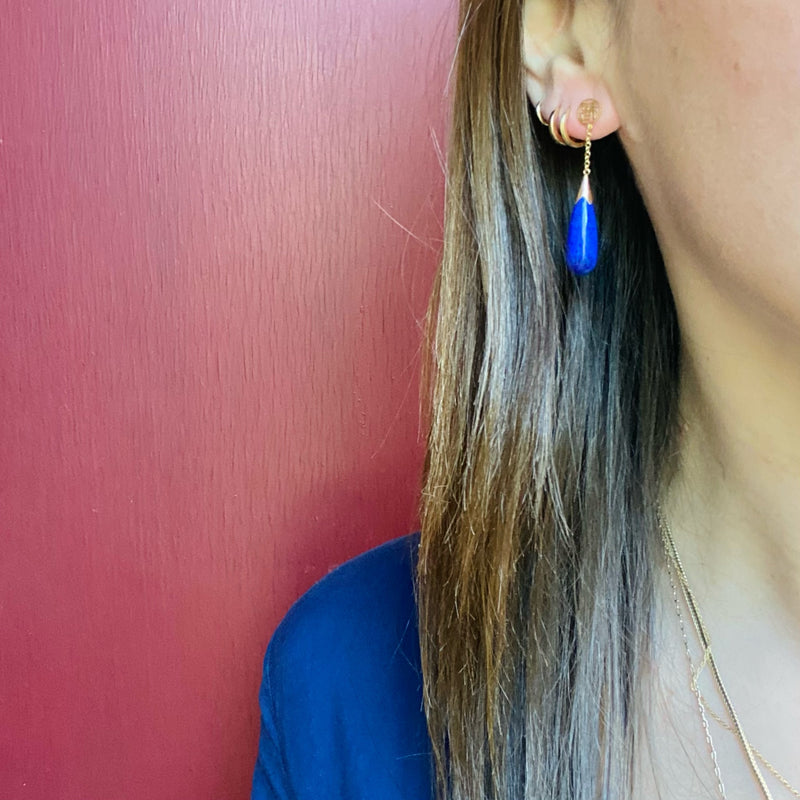 Rich Blue Lapis and Gold Drop Earrings