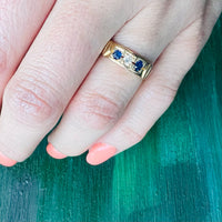 Geometric Diamond & Sapphire English 18ct Band