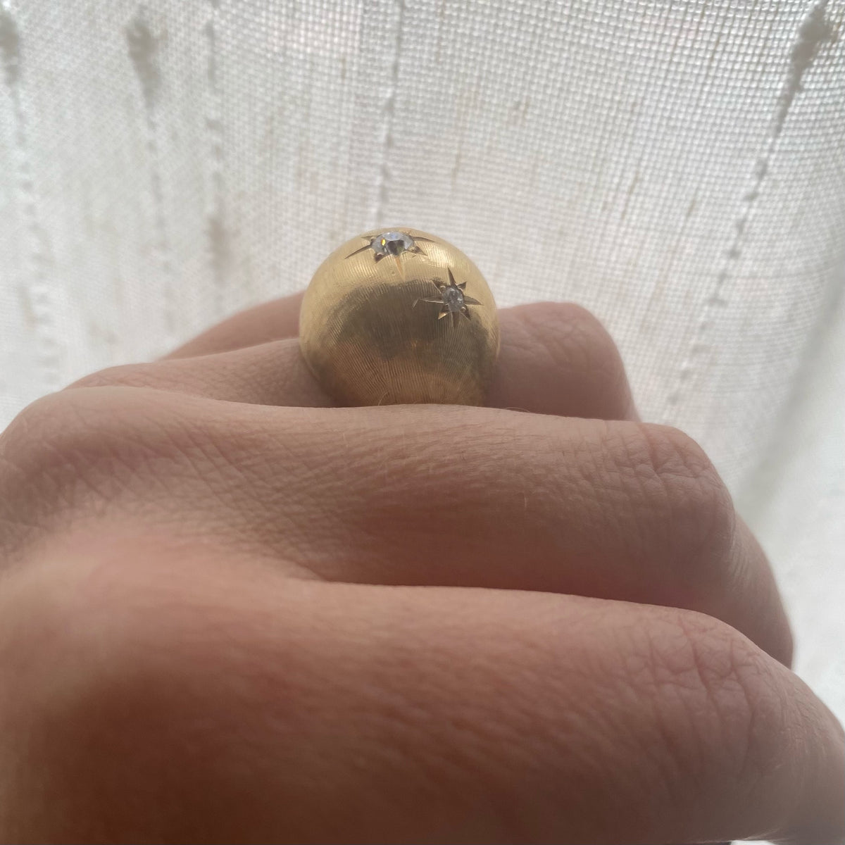Star Set Diamond Brushed Gold Dome Ring