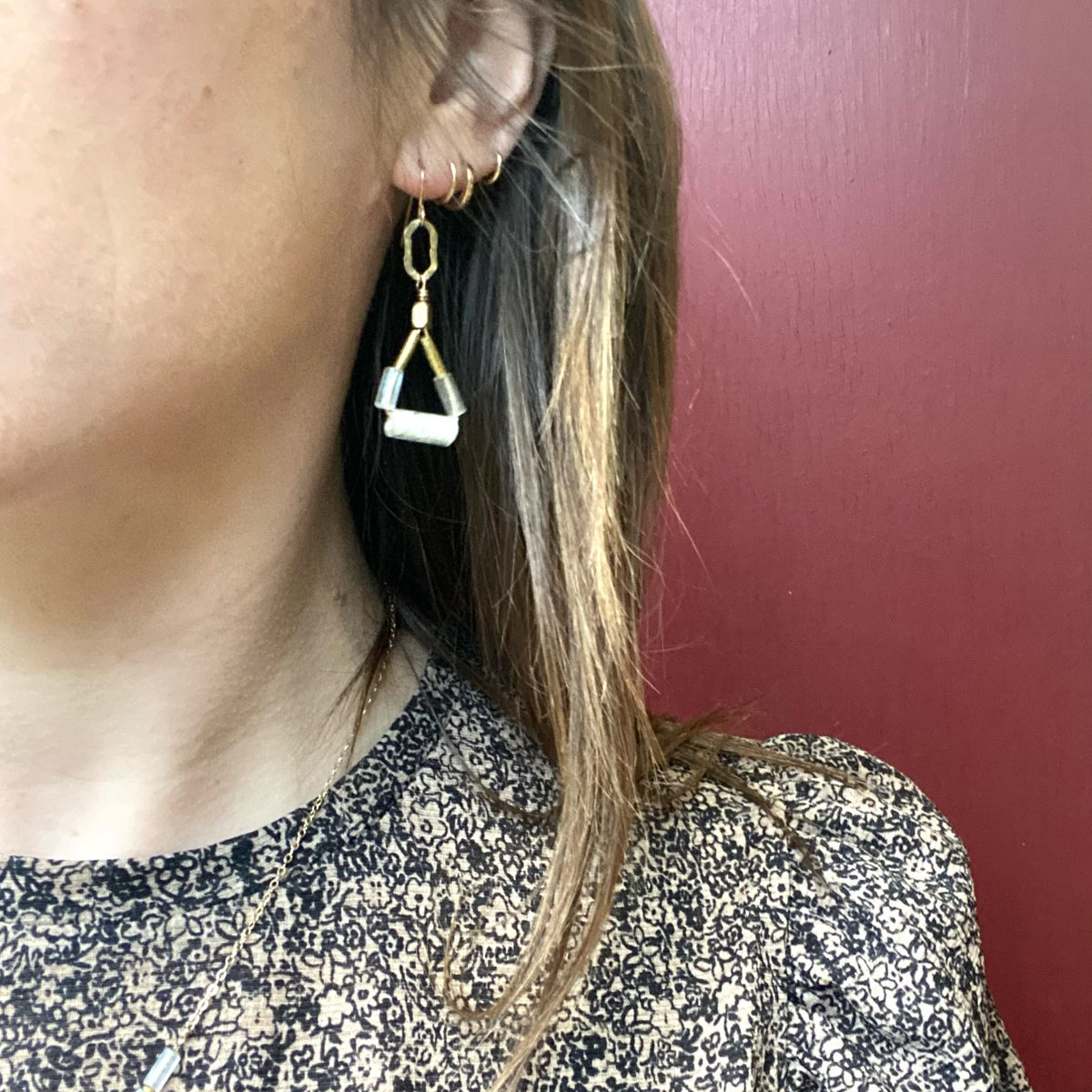 Cloudy Day Glass & Brass Bead Earrings