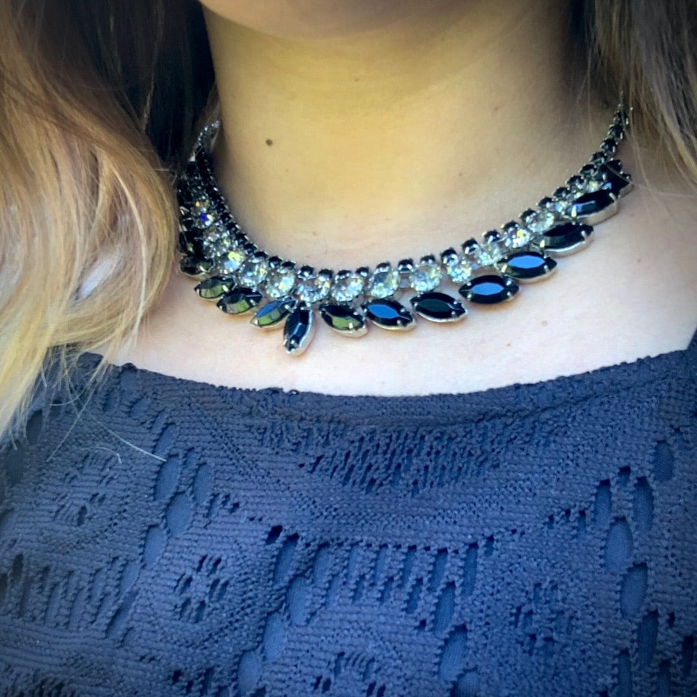 Fascinating Vamp Black & Grey Rhinestone Necklace