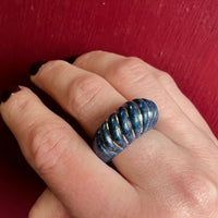 European Shrimp Ring in Gold Banded Lapis