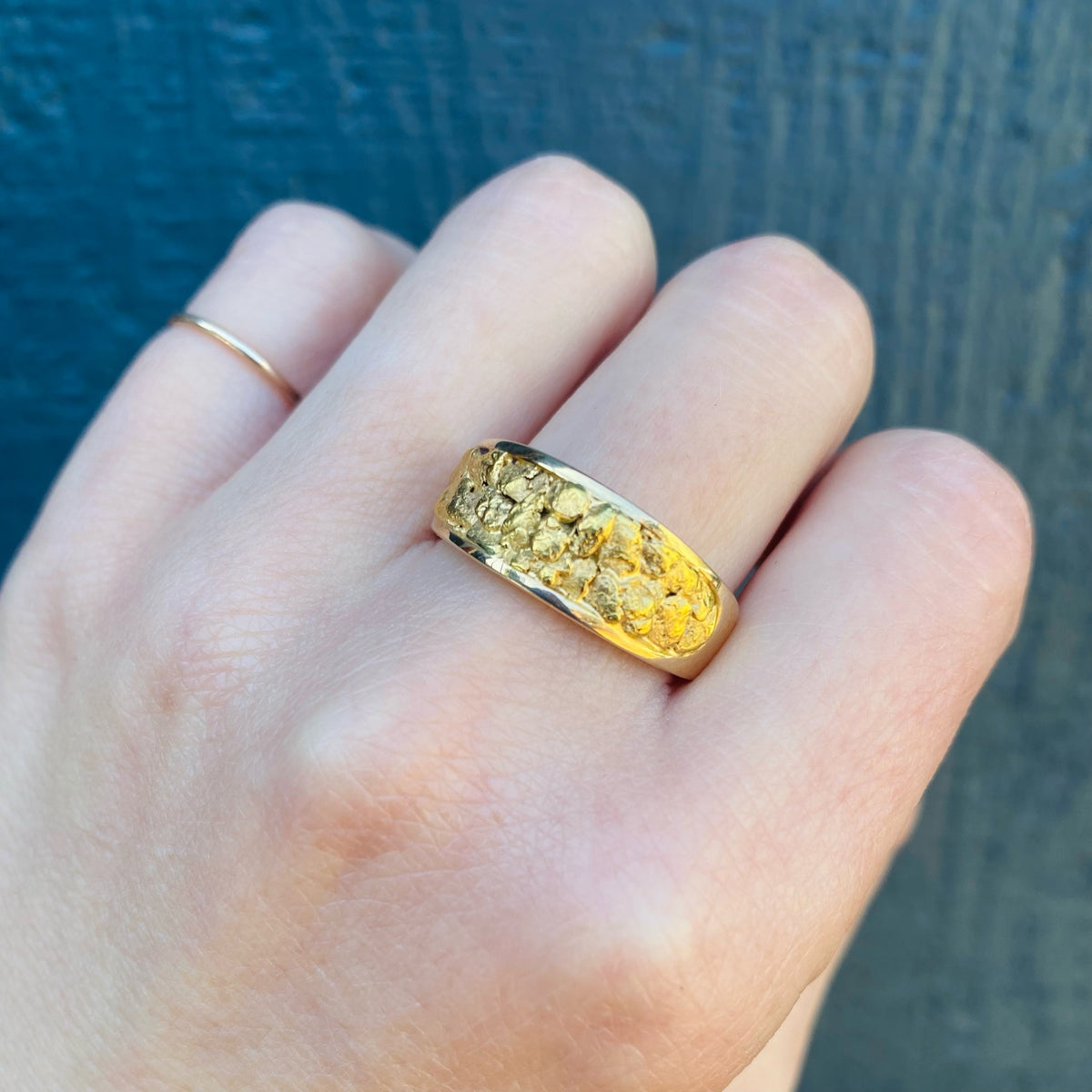 Luxurious Gold Nugget Deco Era Mens Band
