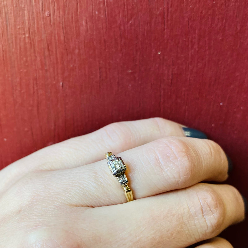 Pretty Petite Palladium and Gold Engagement Ring