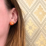 Antique Coral Button Stud Earrings with Stars