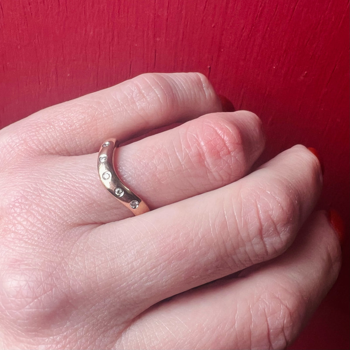 Rose Gold Contoured Nesting Band with Diamonds