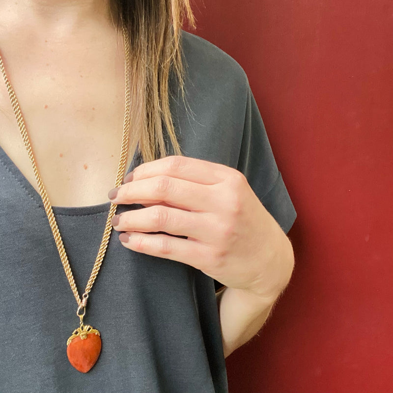 Amazing Gold Topped Red Jade Heart