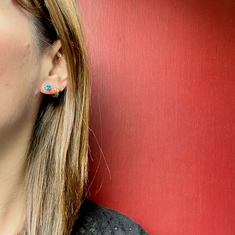 Natural Blue Zircon Platinum Stud Earrings