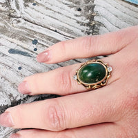 Lovely Art Nouveau Green Turquoise and Diamond Ring