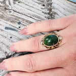 Lovely Art Nouveau Green Turquoise and Diamond Ring