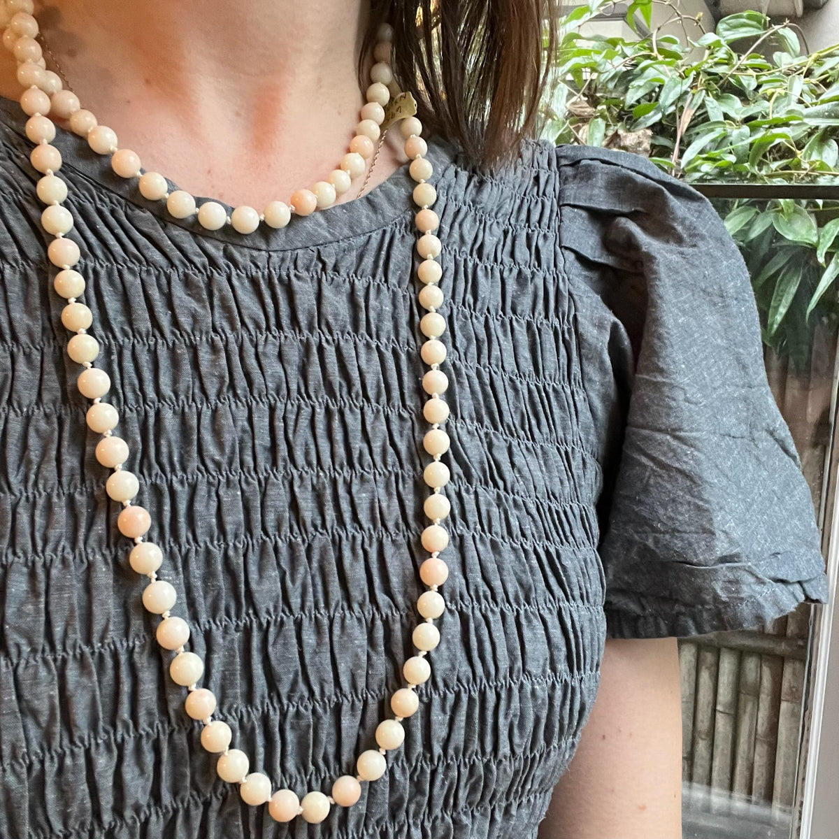 Long Angel Skin Beads with Gold Clasp
