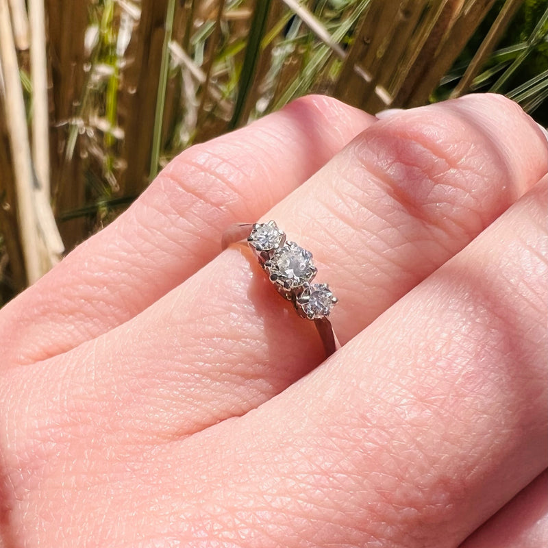 Retro Diamond Trilogy Ring in Platinum & White Gold