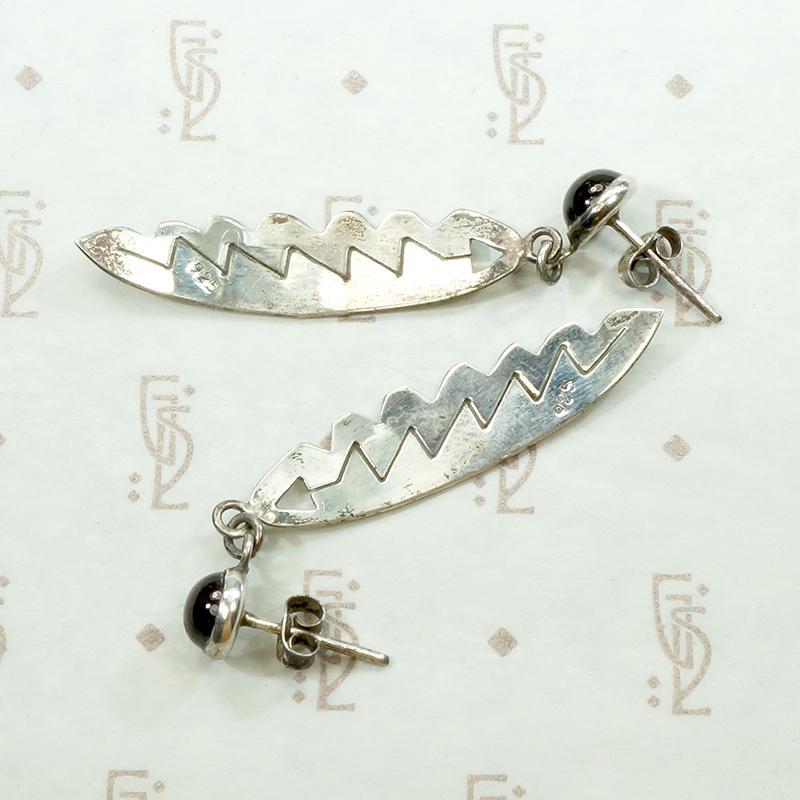 Feather & Arrow Silver Earrings with Garnets