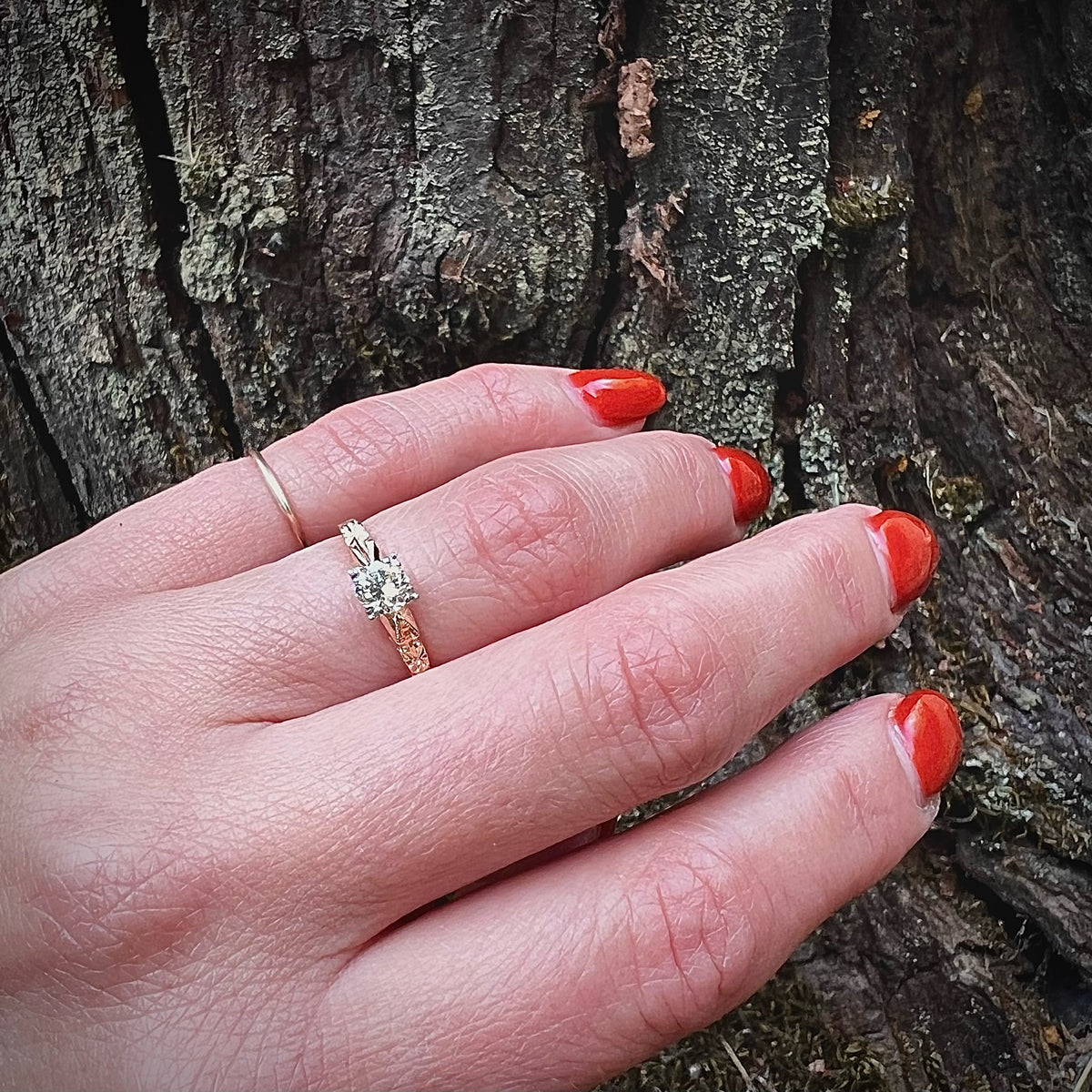 Classic Diamond Solitaire with Sculpted Gold Flowers