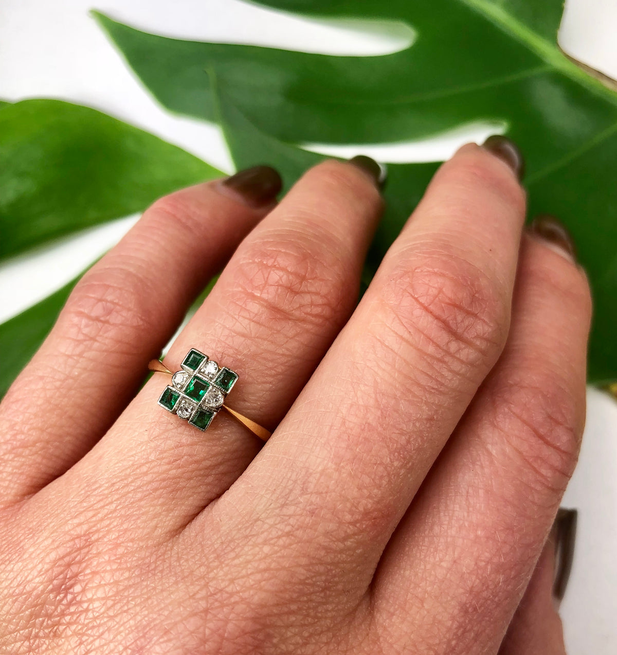 Vintage Emerald and Diamond Deco Ring