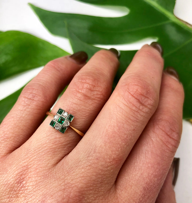 Vintage Emerald and Diamond Deco Ring