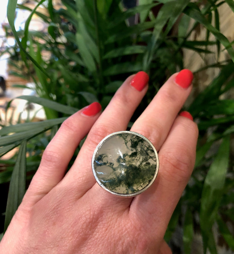 The Most Amazing Moss Agate Modernist Silver Ring