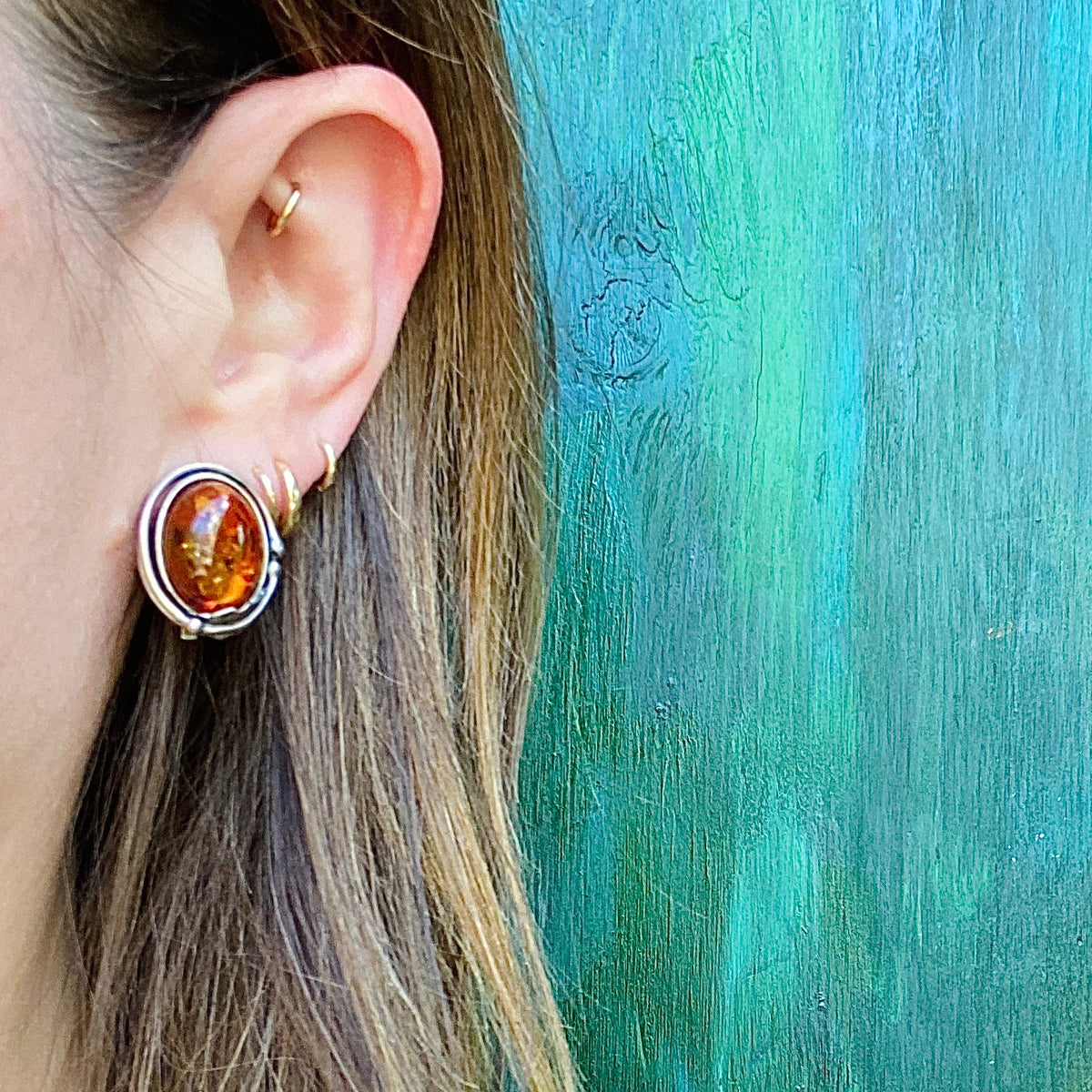 Fascinating Amber Wrapped in Silver Earrings
