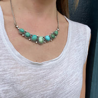 Silver Necklace with Blue & Green Turquoise
