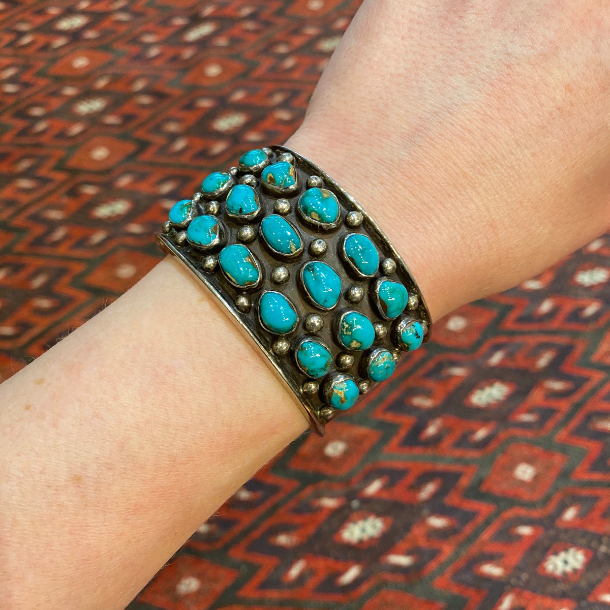 Impressive Fred Guerro Silver and Turquoise Cuff