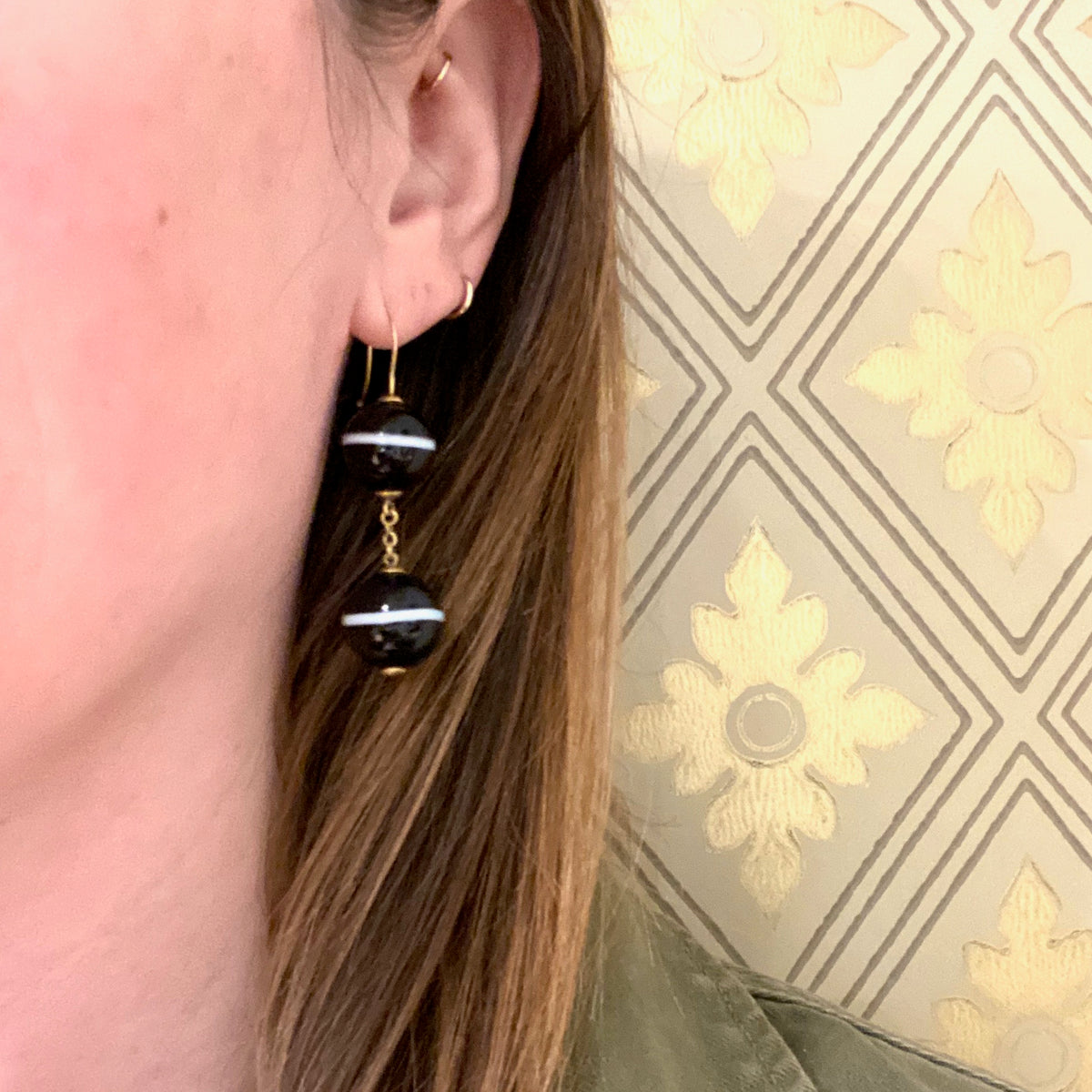 Victorian Banded Agate Earrings