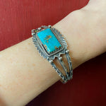 Coin Silver & Turquoise Cuff with Exquisite Details